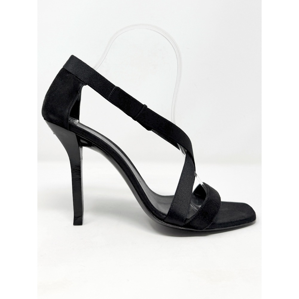 Gucci Black Strappy Heels Sandals 7.5 Satin Ankle Strap Vintage - Picture 4 of 9